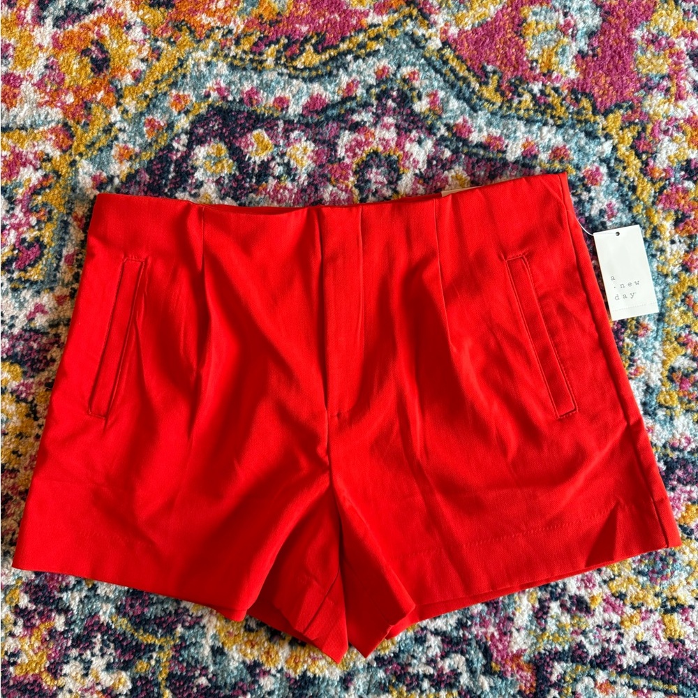 Women's Red High-Rise Tailored Shorts
